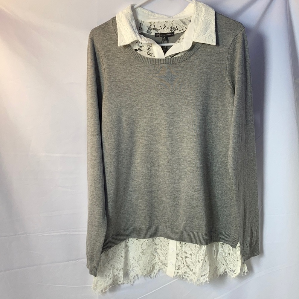 Adrianna Papell sweater with lace at hem and neck